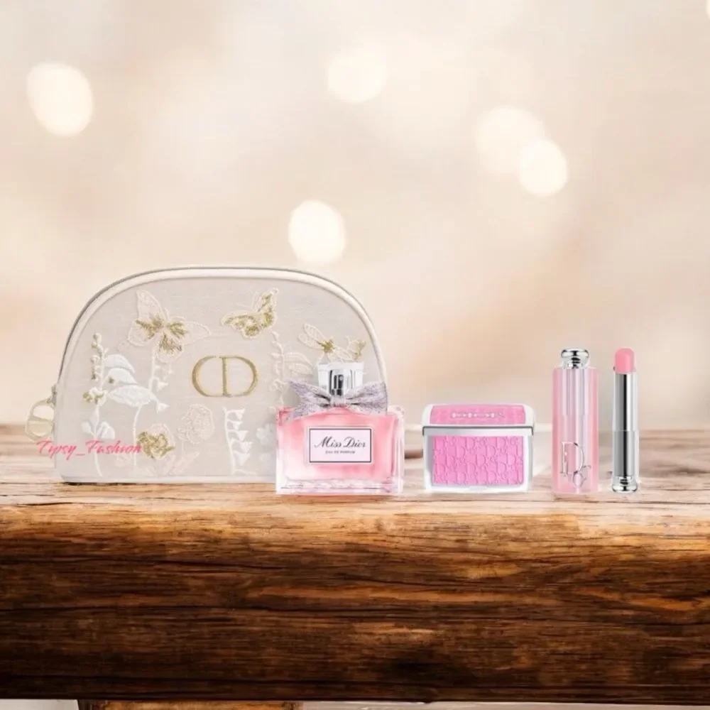 Dior Miss Dior Beauty Gift Set Rosy Glow Lip Glow Cosmetic Pouch NIB